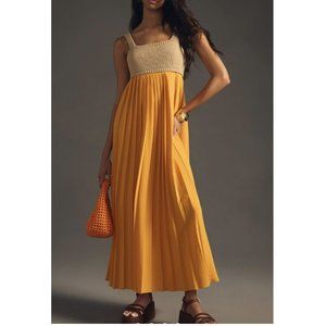 Anthropologie Mare Mare Pleated Maxi Dress Mango Orange Combo - Medium